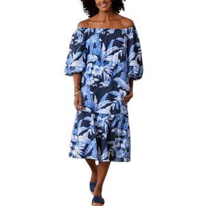 Tommy Bahama NWT $178 Daybreak Hibiscus Midi Dress, Blue Floral Women's Size S